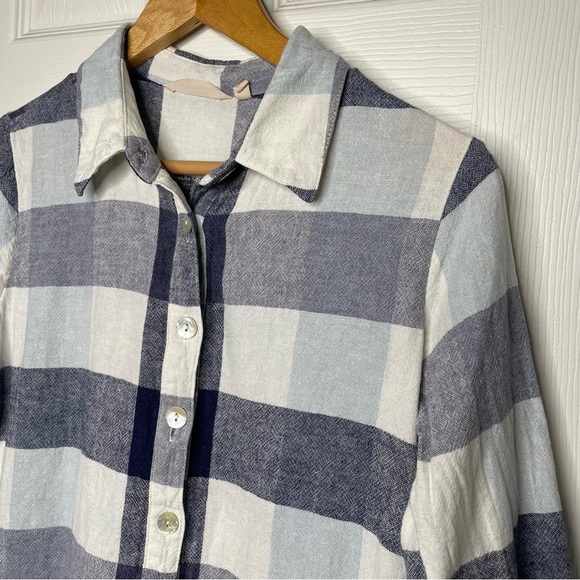 Soft Surroundings Size S Carreaux Linen Blend Plaid Button Down Zipped Back Blue - Picture 3 of 9